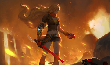 Картинка red +white +black аниме rwby огонь кровь Ян сяо