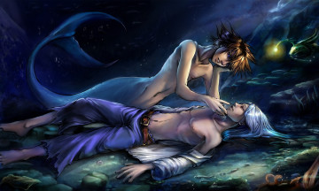 Картинка аниме животные +существа арт фентези русал парень