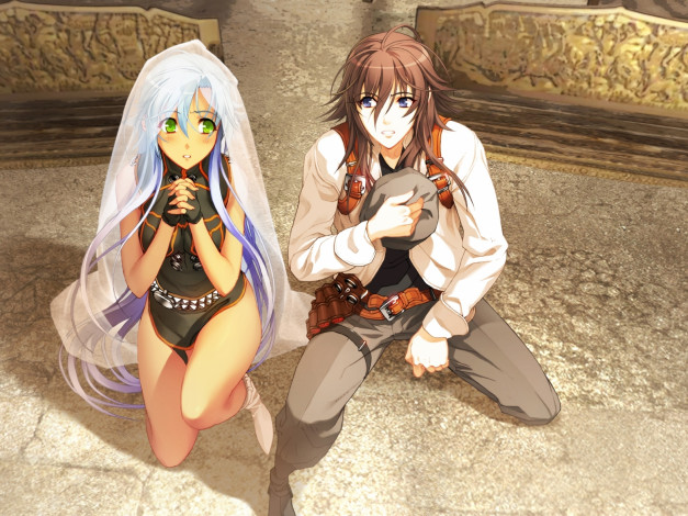 Обои картинки фото ugetsu hakua, аниме, ugetsu hakua , artbook, парень, девушка