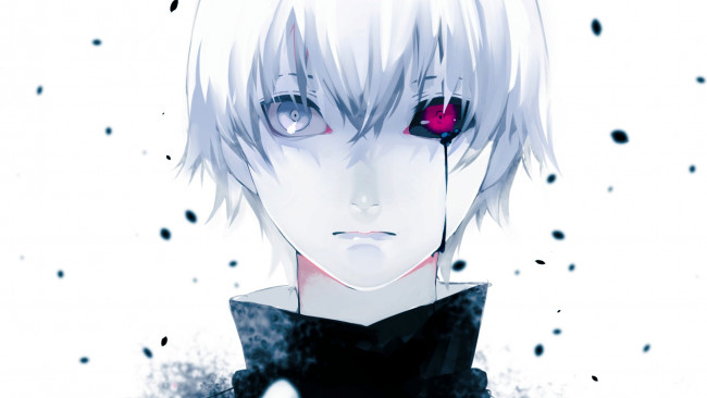 Обои картинки фото аниме, tokyo ghoul, tokyo, ghoul, токийский, гуль, kaneki, ken, art, красный, глаз, белые, волосы, канеки, кен