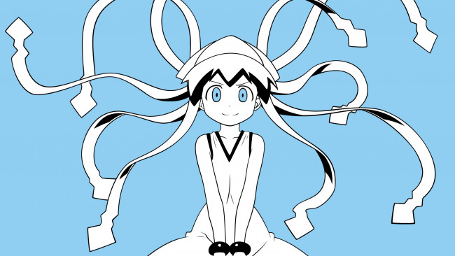 Обои картинки фото shinryaku,  ika musume, аниме, девушка, фон, взгляд