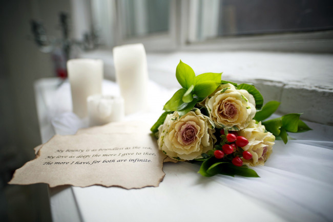 Обои картинки фото цветы, букеты,  композиции, свечи, записка