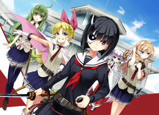 Картинка аниме busou+shoujo+machiavellianism seifuku busou shoujo machiavellianism armed girl's machiavellism katana ken sword mask girl blade miko anime