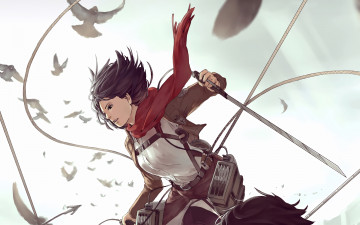 Картинка shingeki+no+kyojin аниме взгляд фон девушка