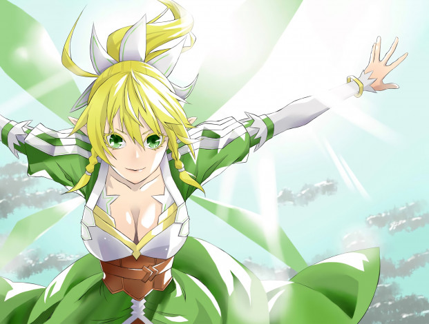 Обои картинки фото аниме, sword art online, девушка, взгляд, фон