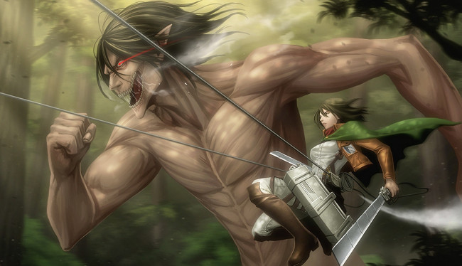 Обои картинки фото аниме, shingeki no kyojin, manga, shingeki, no, kyojin, shounen, blade, eren, colossal, colossus, asian, attack, on, titan, asiatic, japanese, ken, sword, yeager, mikasa, ackerman, big, anime, giant
