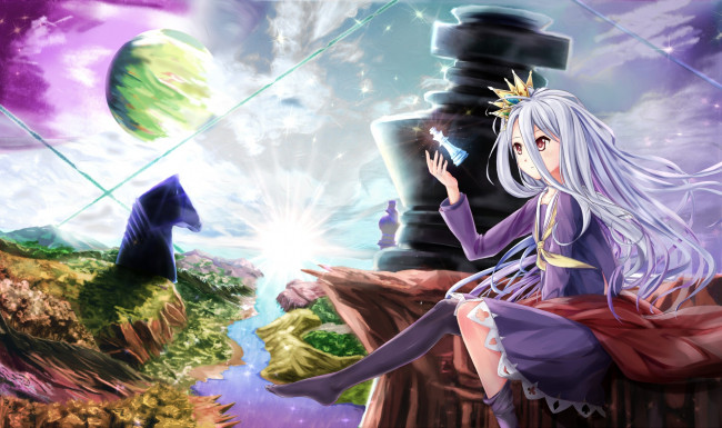 Обои картинки фото аниме, no game no life, девушка, взгляд, фон