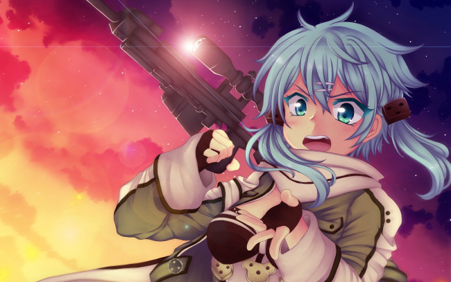 Обои картинки фото аниме, sword art online, взгляд, девушка, фон