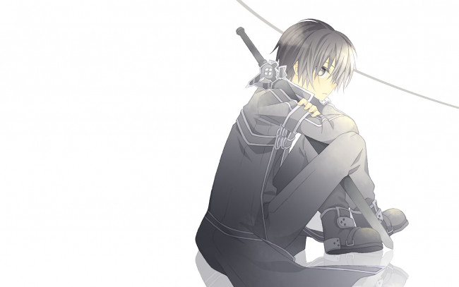 Обои картинки фото аниме, sword art online, взгляд, фон, парень