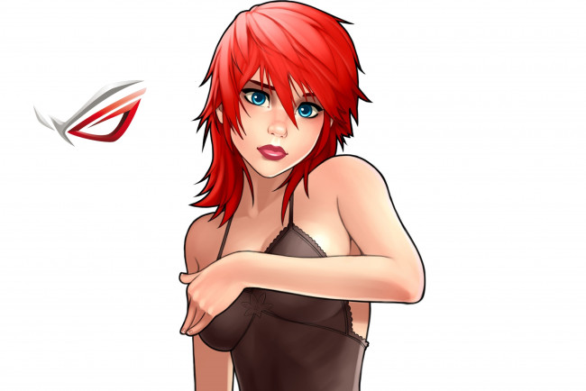 Обои картинки фото компьютеры, asus, логотип, фон, взгляд, девушка