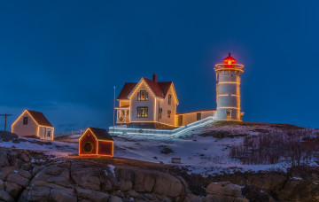 Картинка природа маяки маяк огни домик вечер