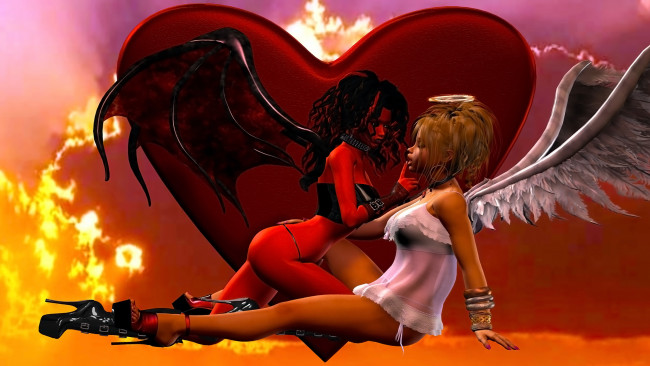 Обои картинки фото 3д графика, существа , creatures, фон, взгляд, девушки