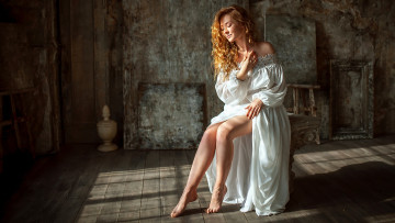 Картинка девушки -unsort+ рыжеволосые+и+другие солнце улыбка сидит