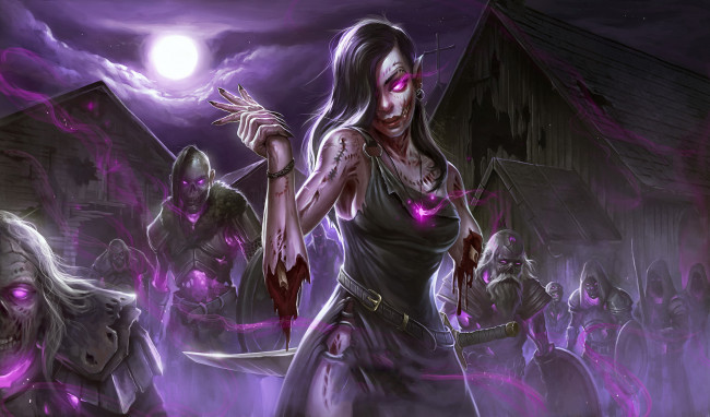 Обои картинки фото фэнтези, нежить, девушка, существа, фон, взгляд, рука