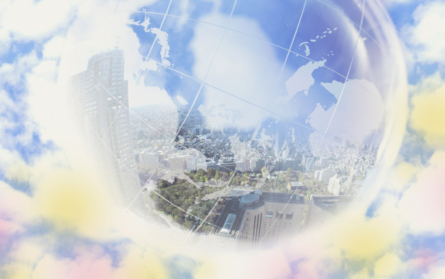 Обои картинки фото разное, компьютерный дизайн, город, планета, облака