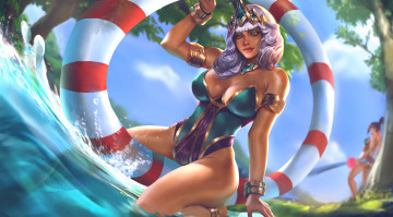 Картинка видео+игры league+of+legends девушка фон взгляд круг униформа диадема вода qiyana