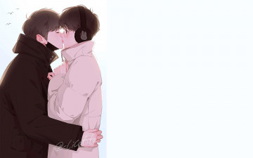 Картинка рисованное люди куртки маска очки наушники поцелуй