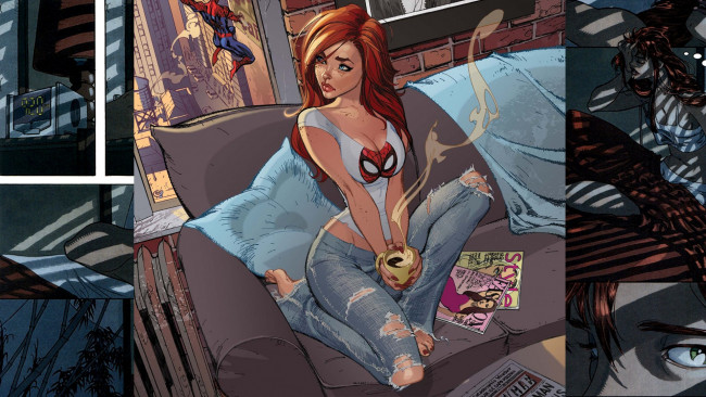 Обои картинки фото рисованное, комиксы, женщины, мультфильм, marvel, человек, паук, мэри, джейн, уотсон, mary, jane, watson