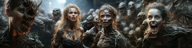 Обои картинки фото 3д графика, ужас , horror, мертвецы, девушки, нейросеть