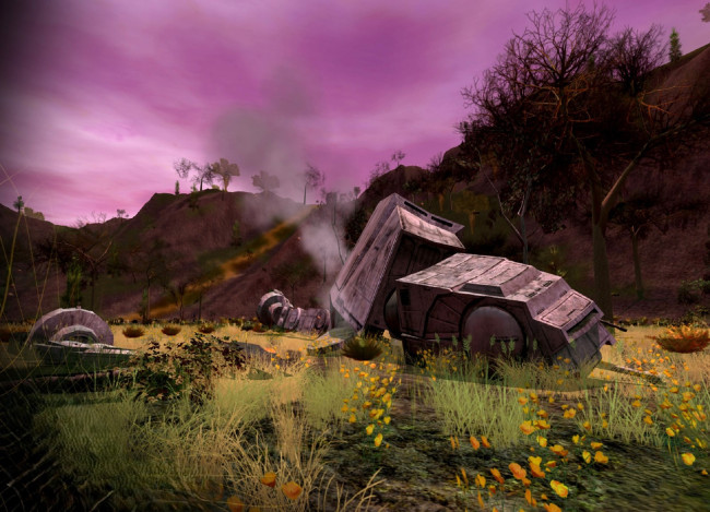 Обои картинки фото видео игры, star wars,  galaxies, горы, долина, дым, техника