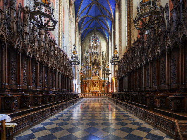 Обои картинки фото dominican, church, krakow, poland, интерьер, убранство, роспись, храма