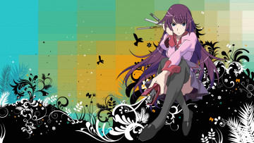 Картинка аниме bakemonogatari senjougahara+hitagi девушка форма инструменты степлер ножницы карандаш ручка нож