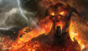 Картинка фэнтези демоны титан молния огонь пламя магия