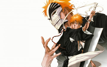 Картинка аниме bleach парень куросаки ичиго кровь меч маска пустой синигами блич