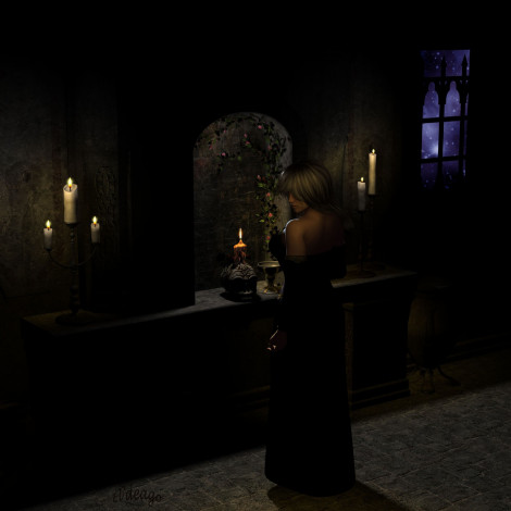 Обои картинки фото 3д, графика, people, люди, свечи, девушка