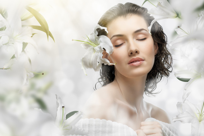 Обои картинки фото -Unsort Лица Портреты, девушки, unsort, лица, портреты, pretty, flower, girl, цветы, лилии