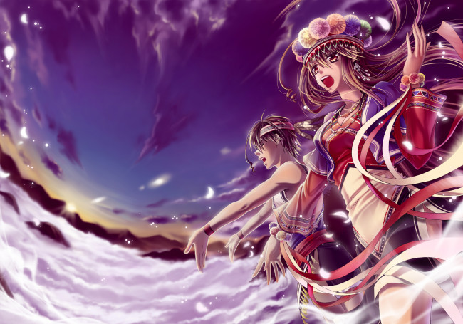 Обои картинки фото аниме, *unknown, другое, девушка, парень, небо