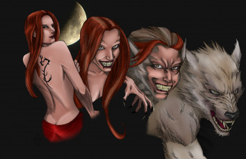 Картинка рисованные комиксы девушки волк луна