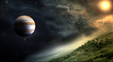 Картинка космос арт солнце облака планета