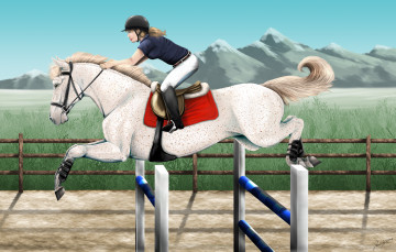 Картинка рисованные животные лошади прижок лошадь