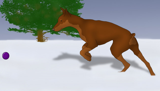 Обои картинки фото рисованные, животные, собаки, собака, снег, мячик