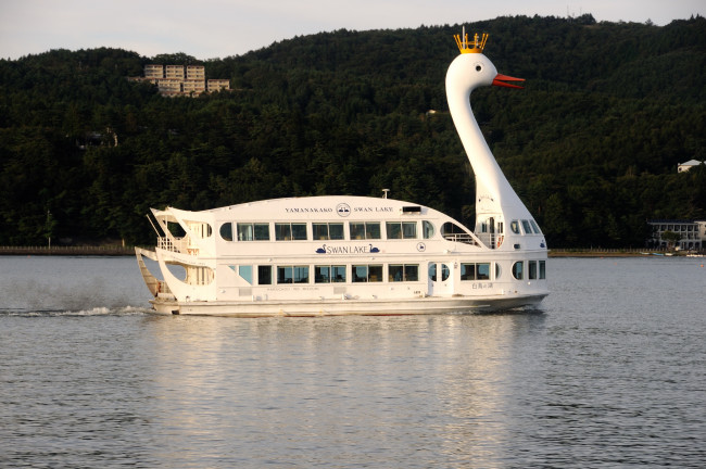 Обои картинки фото lake, kawaguchiko, japan, корабли, теплоходы, теплоход, озеро