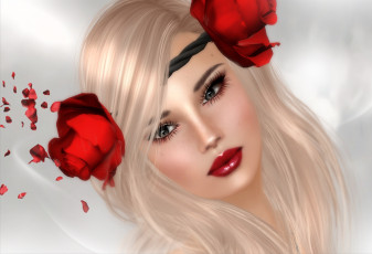 Картинка 3д+графика portraits+ портрет лицо цветы