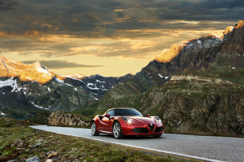 Картинка 2014+alfa+romeo+4c автомобили alfa+romeo пейзаж горы дорога красный alfa romeo