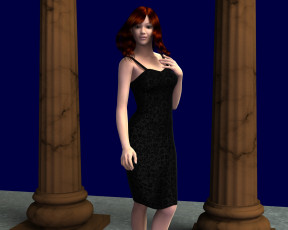 Картинка 3д+графика люди+ people рыжая колоны фон взгляд девушка