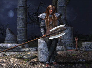 Картинка 3д+графика амазонки+ amazon фон змея взгляд девушка оружие