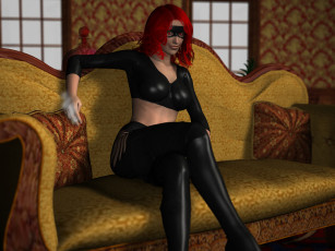 Картинка 3д+графика люди+ people девушка взгляд фон маска диван