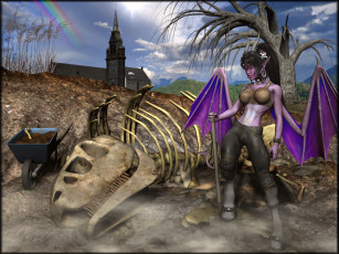 Картинка 3д+графика существа+ creatures скелет взгляд фон кастаника