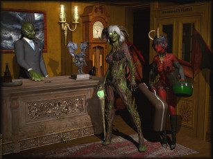 Картинка 3д+графика существа+ creatures стол фон кастаники взгляд