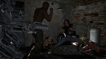 Картинка 3д+графика фантазия+ fantasy взгляд девушка роботы мужчина поза фон