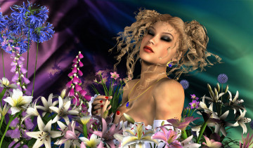 Картинка 3д+графика люди+ people девушка взгляд фон кулон цветы