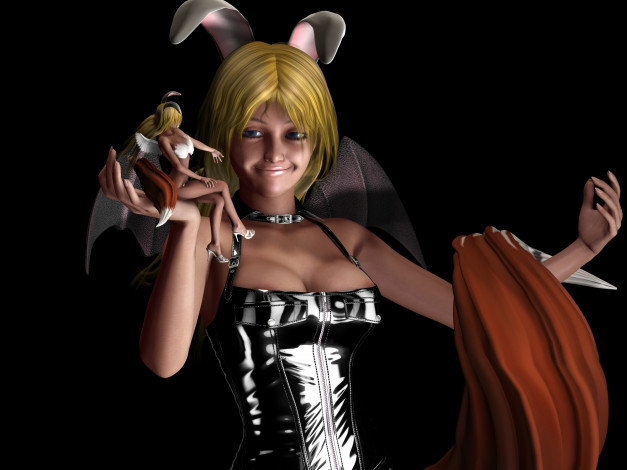 Обои картинки фото 3д графика, фантазия , fantasy, фея, ушки, улыбка, фон, взгляд, девушка