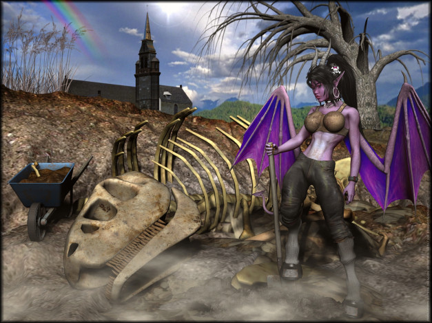 Обои картинки фото 3д графика, существа , creatures, скелет, взгляд, фон, кастаника