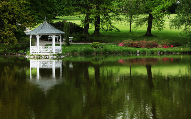 Обои картинки фото природа, парк, озеро, беседка, пейзаж