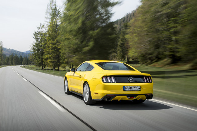 Обои картинки фото автомобили, ford, eu-spec, mustang, gt, желтый, 2015г
