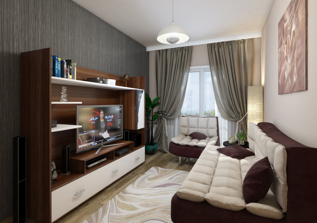 Обои картинки фото 3д графика, реализм , realism, окно, картина, коврик, диван, интерьер, комната, светильник, штора